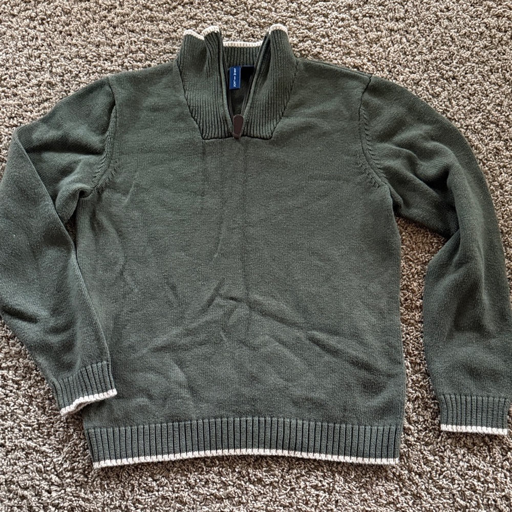Janie and Jack Olive Green Half-Zip Sweater with Contrast Trim